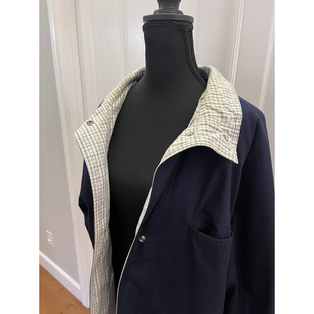 Vntage Innovations by Izzi Navy Blue Rain Coat Jacket Womens 1X Plaid Trim Egypt